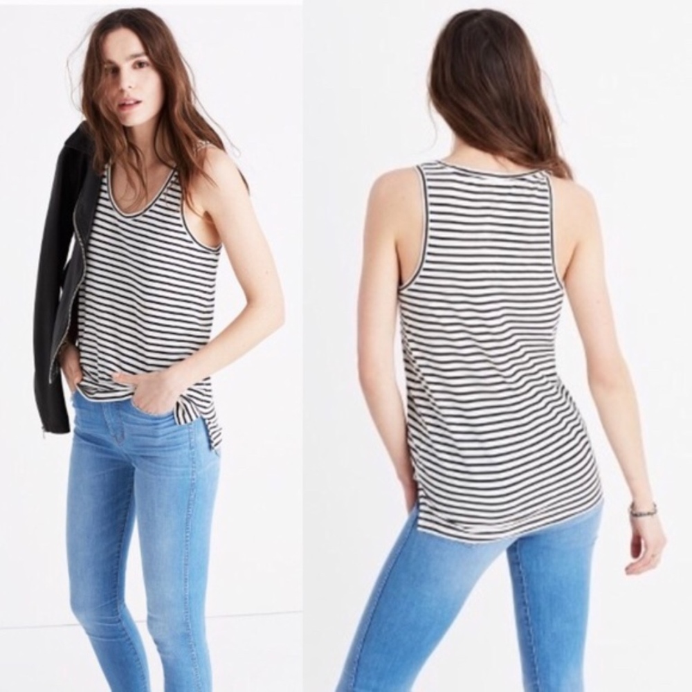 Madewell Blue and White Striped Tank Top NWT Large - Picture 1 of 8